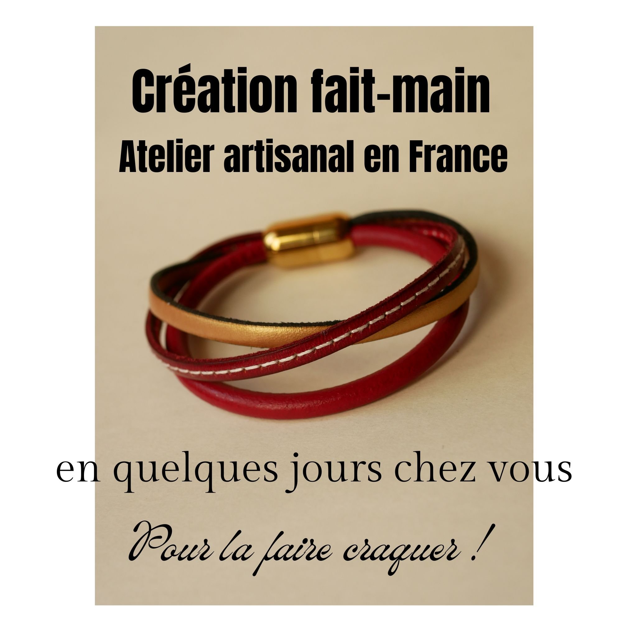 Pulsera brazalete de mujer en cuero rojo y dorado