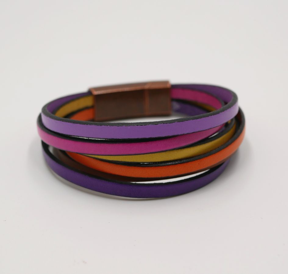 Pulsera brazalete multicuero en colores tónicos