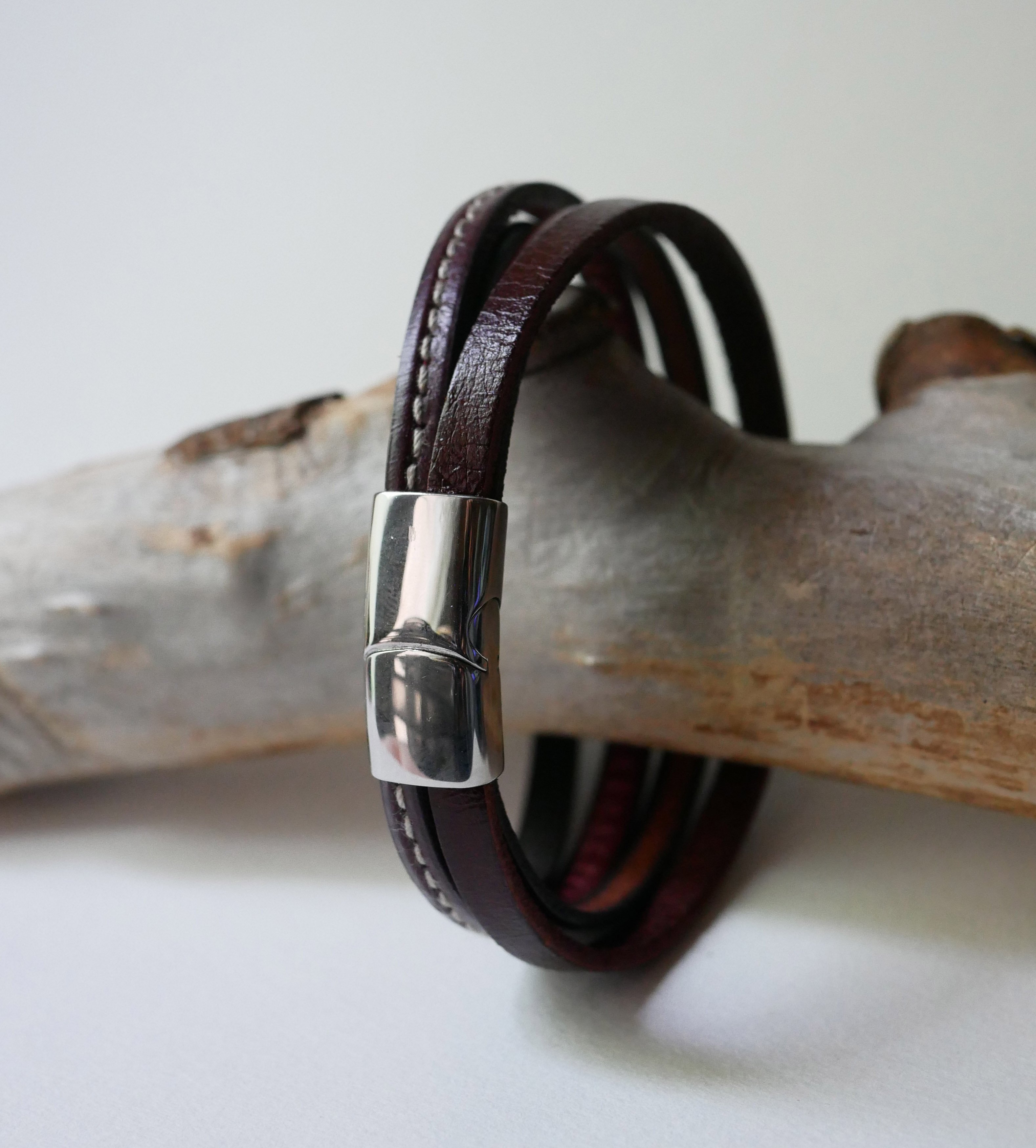 Pulsera brazalete de cuero marrón para hombre