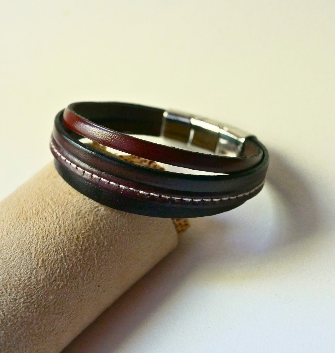 Pulsera brazalete de cuero marrón para hombre