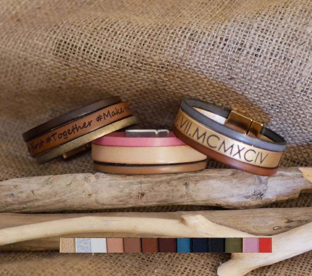 Pulsera brazalete para personalizar los colores de la piel y el mensaje grabado