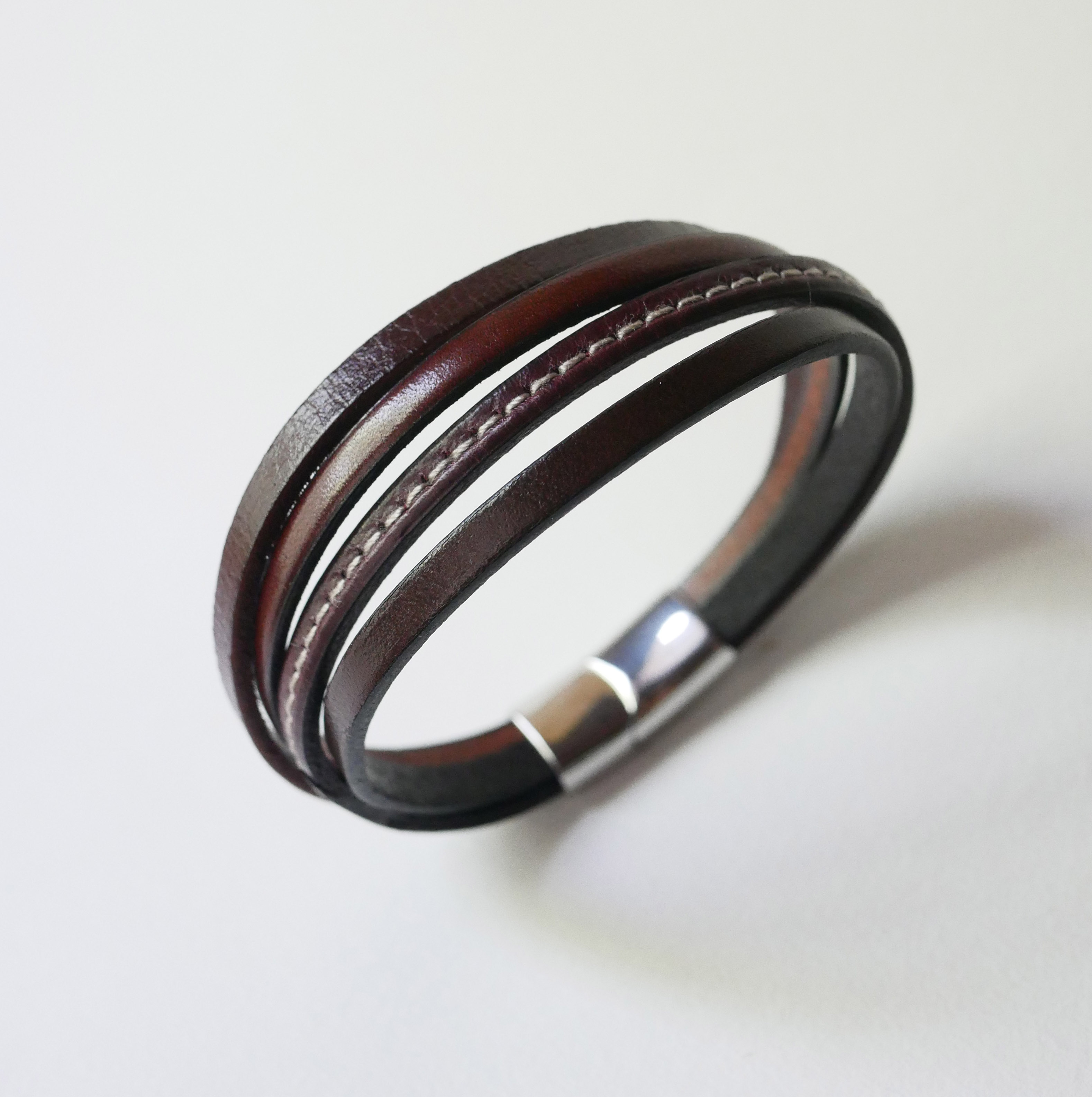 Pulsera brazalete de cuero marrón para hombre