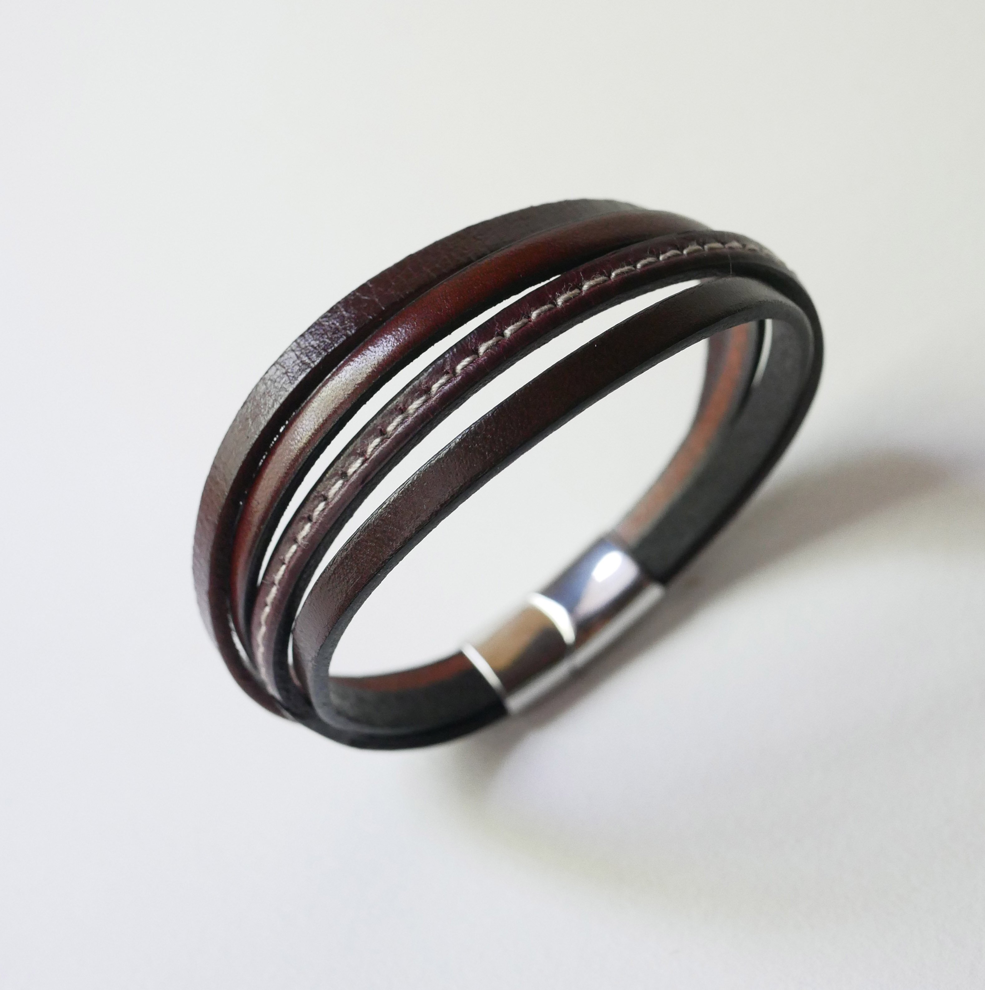 Pulsera brazalete de cuero marrón para hombre
