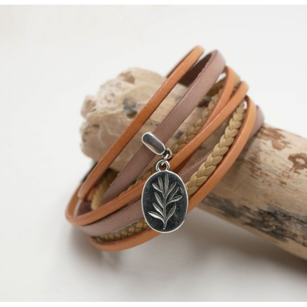 Pulsera de cuero multicolor personalizable con colgante beige 