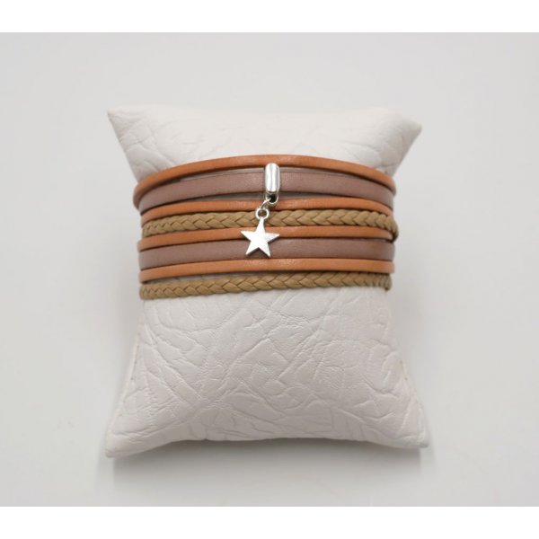 Pulsera de cuero multicolor personalizable con colgante beige 