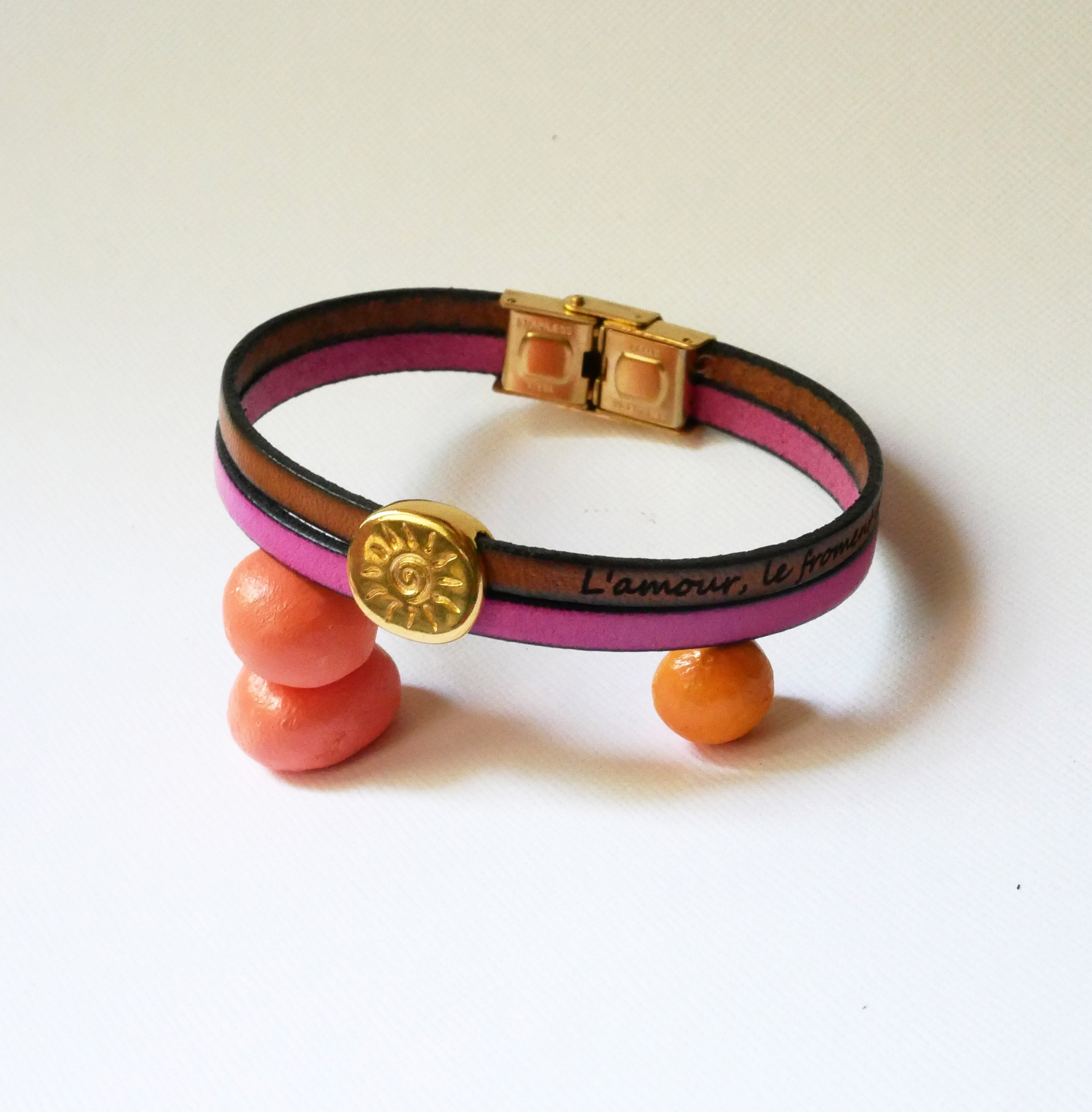 Pulsera de oro Soleil en dúo de pieles para personalizar y grabar