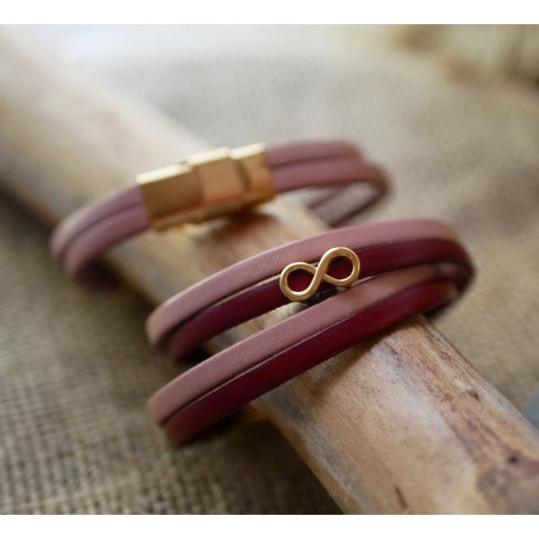 Regalo para mam&aacute; pulsera dorada s&iacute;mbolo del infinito en 2 pieles para personalizar  