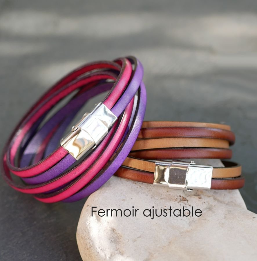 Pulsera de cuero personalizable a dúo para mujer u hombre