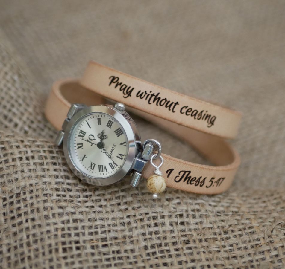 Reloj pulsera de piel 2 vueltas personalizable con esfera plateada