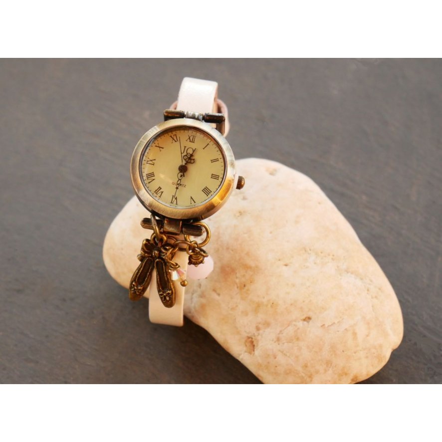 Reloj de niña con correa de piel charm zapatos de baile