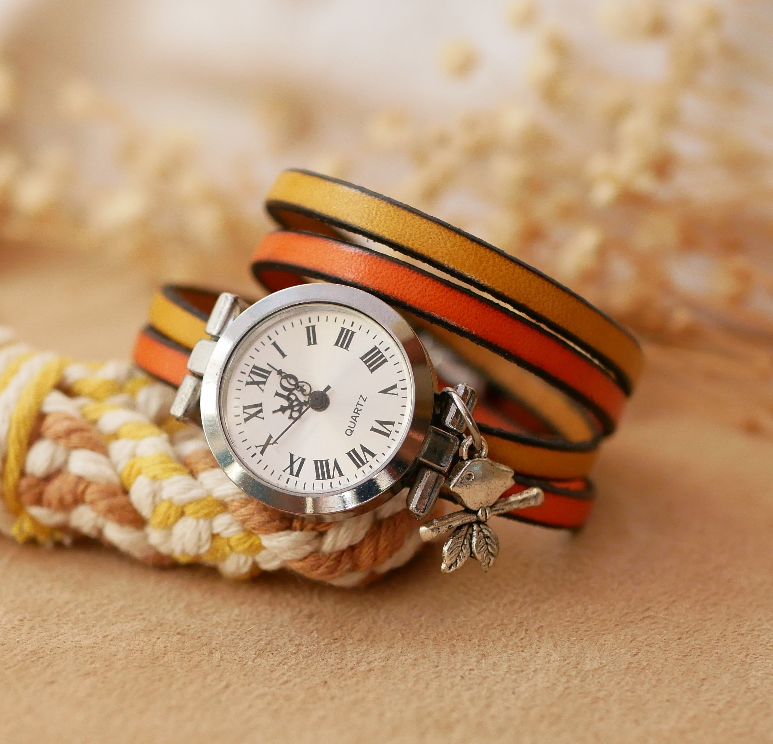 Reloj con doble correa de piel, esfera plateada, color a elegir, personalizable 