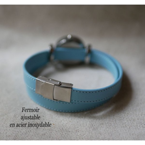 Reloj de piel azul cielo doble vuelta