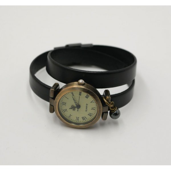 Reloj pulsera de cuero bronce 2 vueltas cierre ajustable