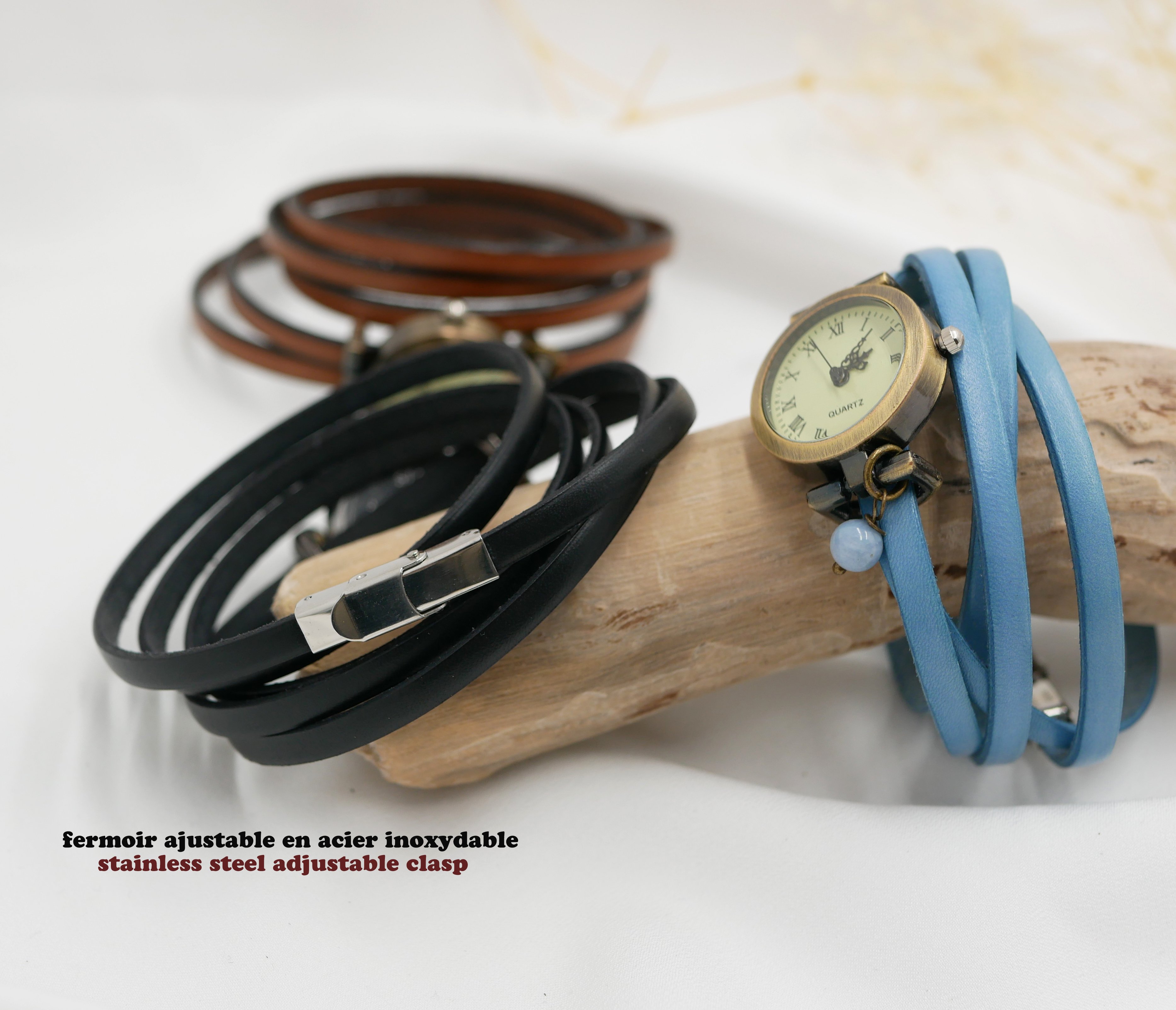 Reloj vintage multigiro de piel con cierre ajustable