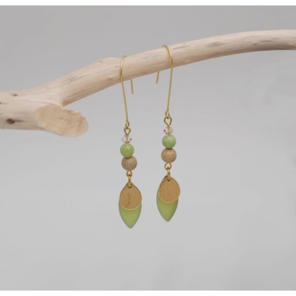 Juego de pendientes y pulsera de cuero con lentejuelas verde almendra