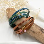 Pulsera dúo de cuero con colgante de perlas personalizable