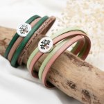 Pulsera &aacute;rbol de la vida en doble cuero personalizada por grabado