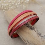 Pulsera de cuero para mujer en brazalete Rojo, Melocotón, Coral, Beige