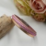 Pulsera brazalete de piel laminada rosa y melocotón, personalizable