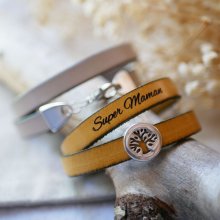 Pulsera de cuero personalizada decorada con un cabujón del árbol de la vida