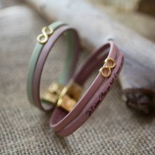 Pulsera dúo de cuero dorado con el símbolo del infinito para personalizar  