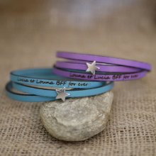 Pulsera de cuero para mujer, personalizable, diseño estrella plateada