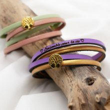 Pulsera de cuero en dúo de colores, personalizable con cabujón dorado Árbol de la Vida