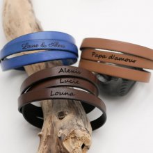 Pulsera de cuero triple vuelta hombre o mujer a personalizar cierre ajustable