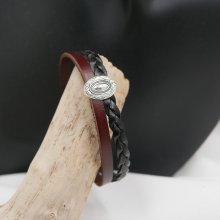 Pulsera medallón dúo cuero tejido vintage negro y marrón con cierre magnético