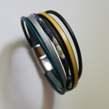 Pulsera brazalete de cuero de varias vueltas y cordón Liberty gris antracita