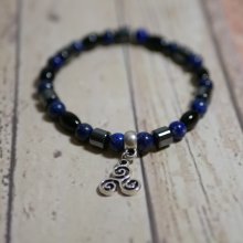 Pulsera de hombre en perlas Negro Azul y colgante a elegir