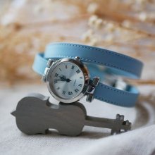 Reloj de piel azul cielo doble vuelta