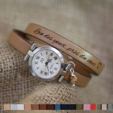 Reloj pulsera de piel 2 vueltas personalizable con esfera plateada